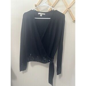 Tommy Hilfiger Sweater Size Small Black With Sequins Wrap Sweater